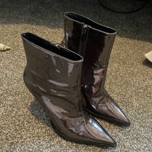 Topshop Shiny Brown Heeled Boots